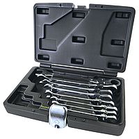 “Flex” hinged ratchet combination wrench set